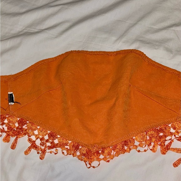 Boho Orange Fringed Cropped Bandeau Top - Picture 8 of 9